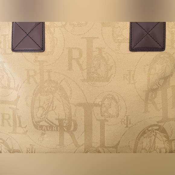 Timeless Classic Y2K Ralph Lauren Khaki Canvas And Dark Brown Leather Large Tote - Picture 11 of 15